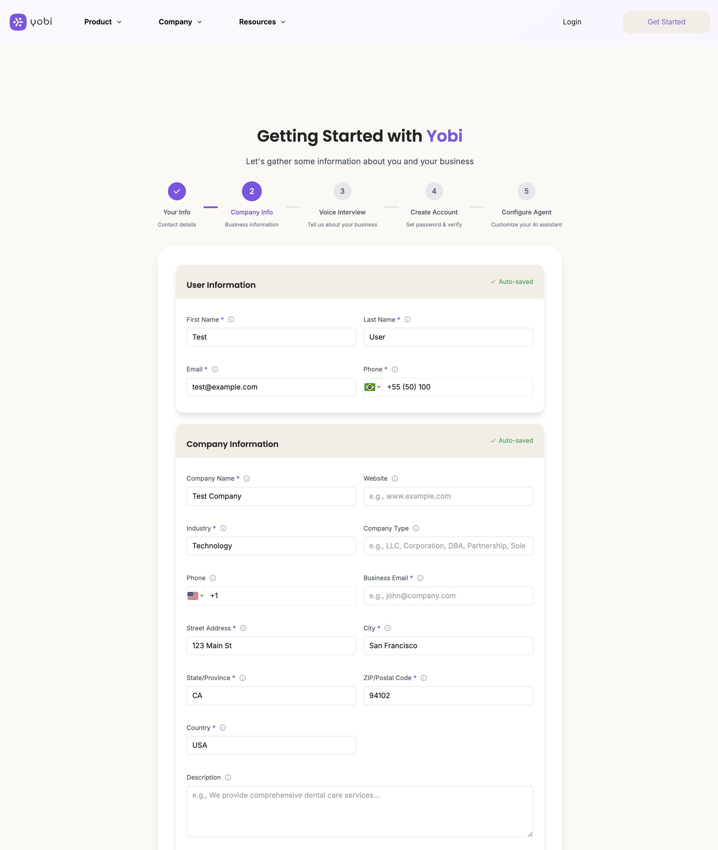 Detailed business information review form